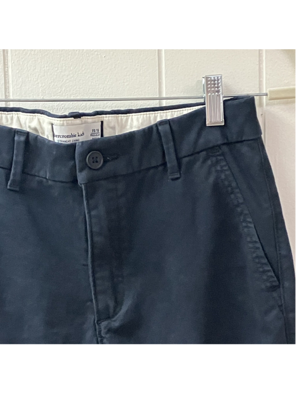 Abercrombie Kids Boys Black Straight Chino Pants SZ 15/16 Reg Adj Waist School - Picture 3 of 9
